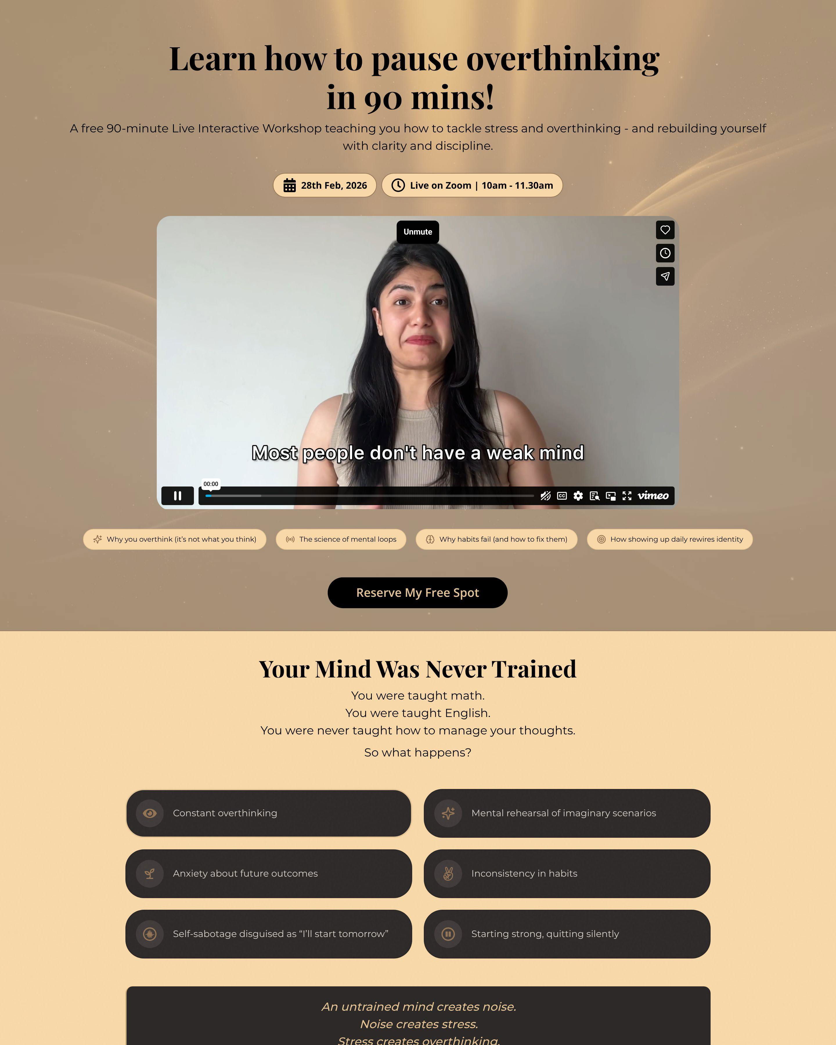 Mind Workshop landing page