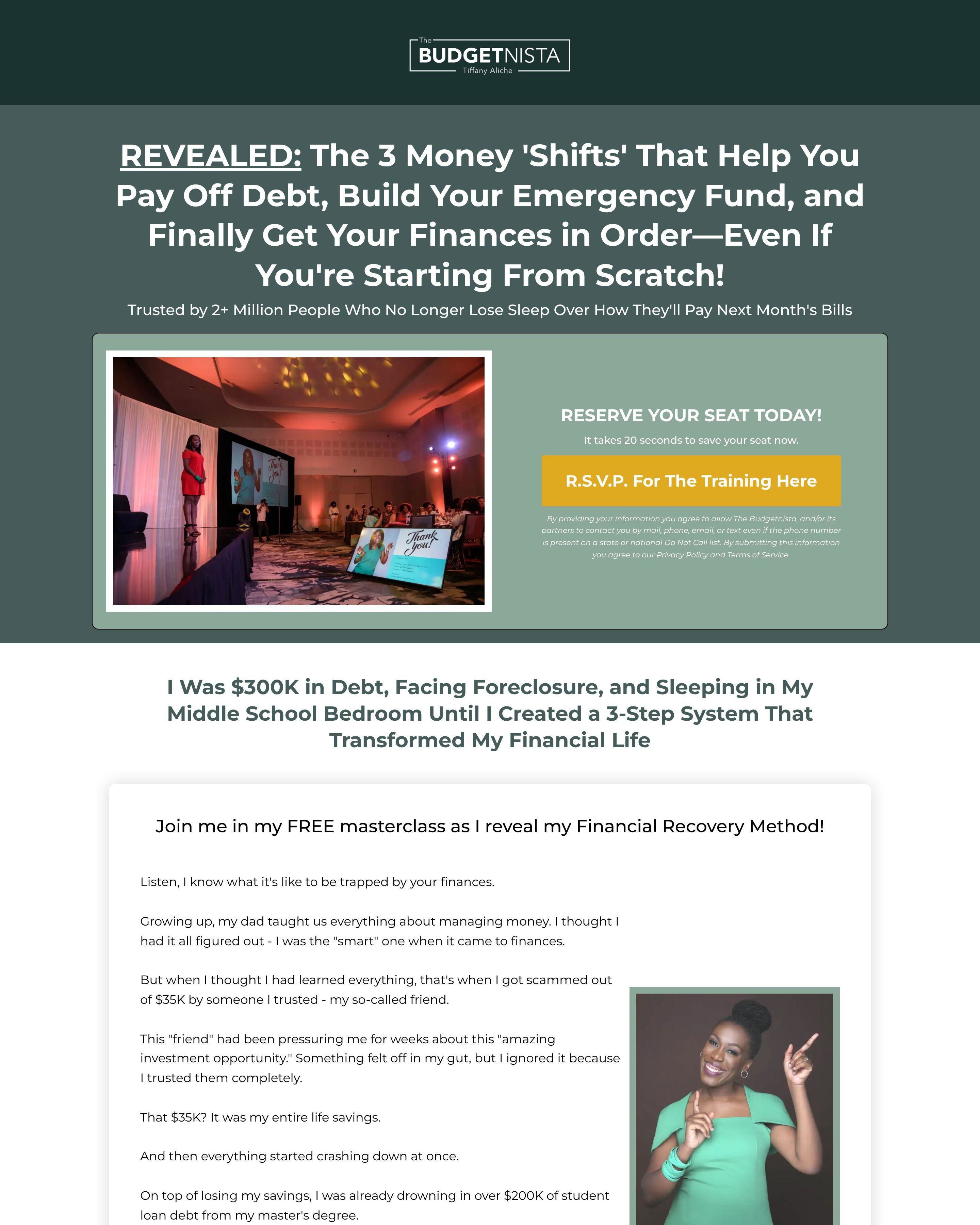 Finance Masterclass landing page