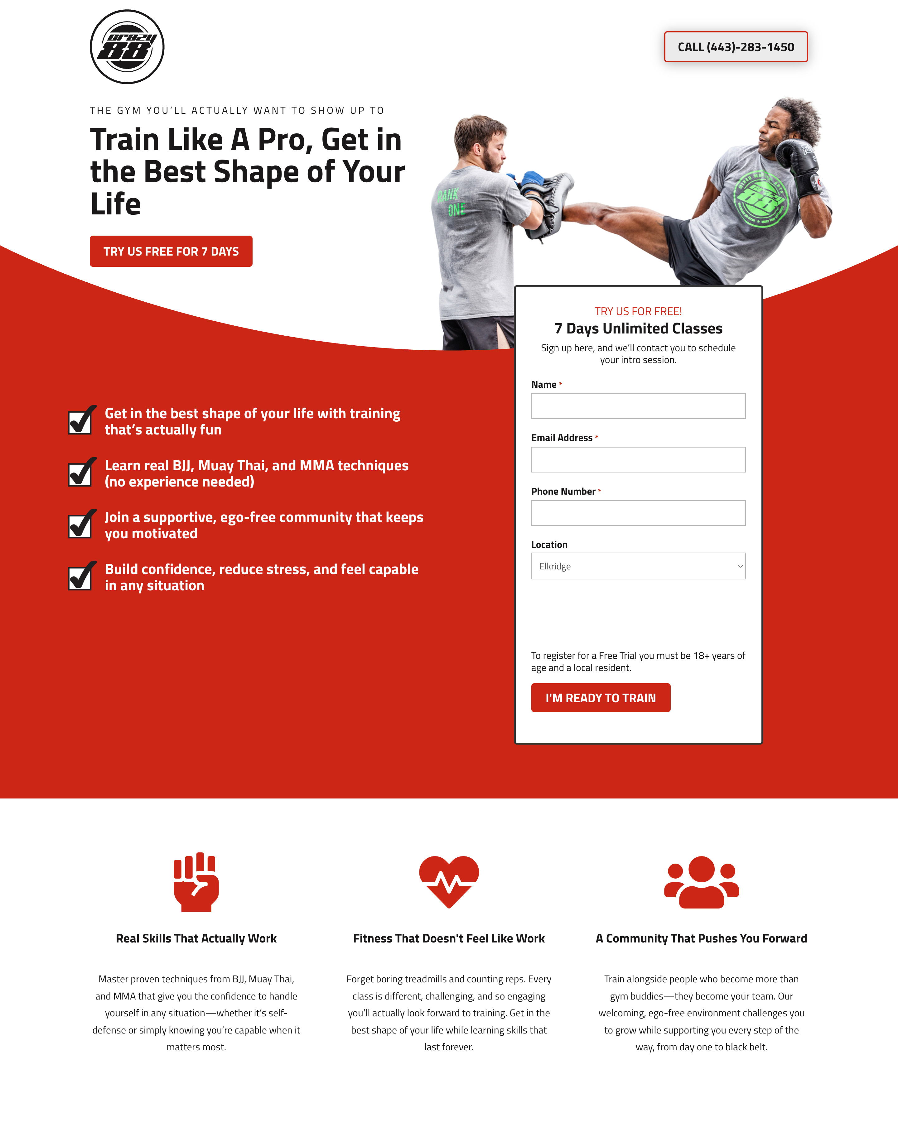 MMA Training landing page