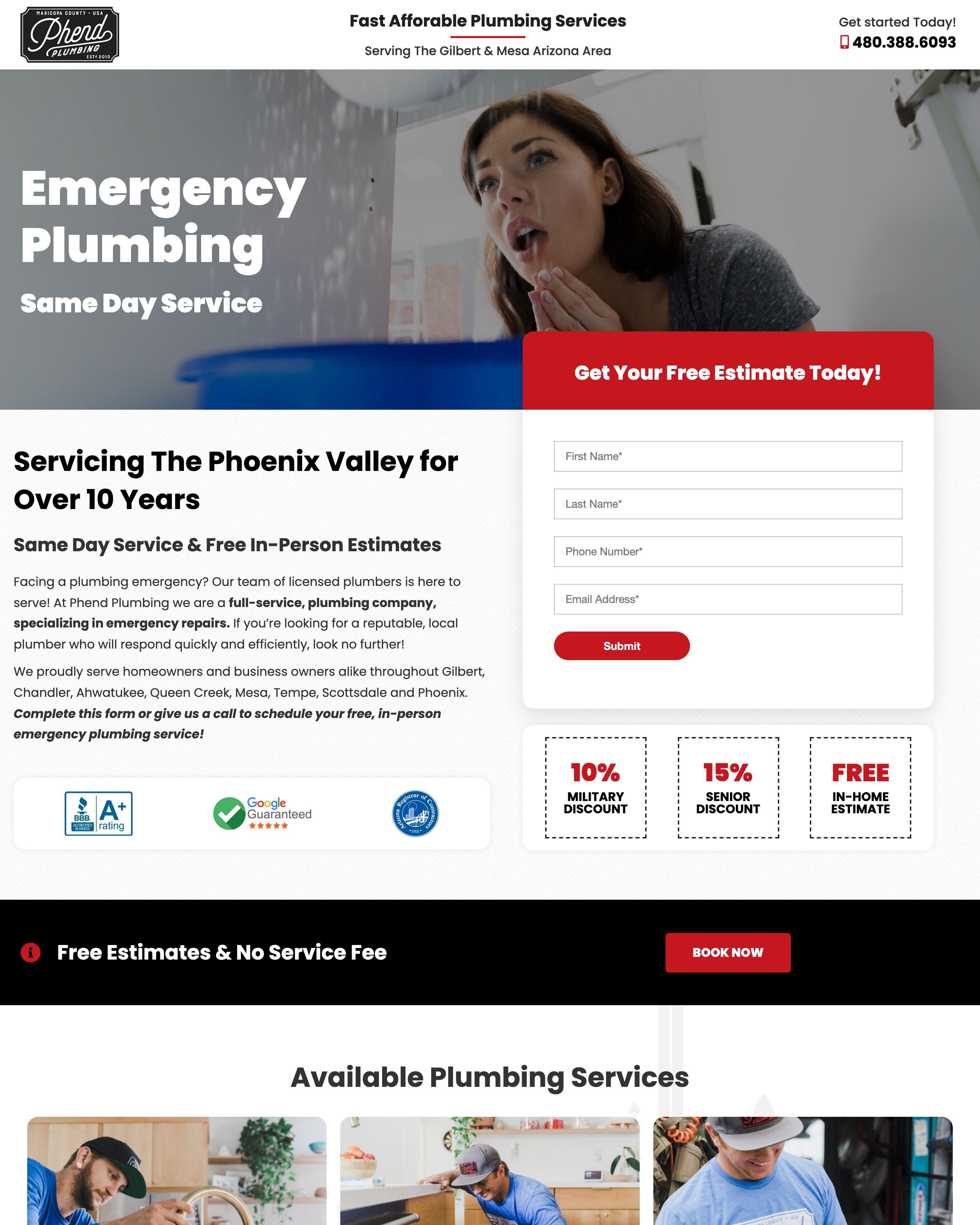 Emergency Plumbing landing page