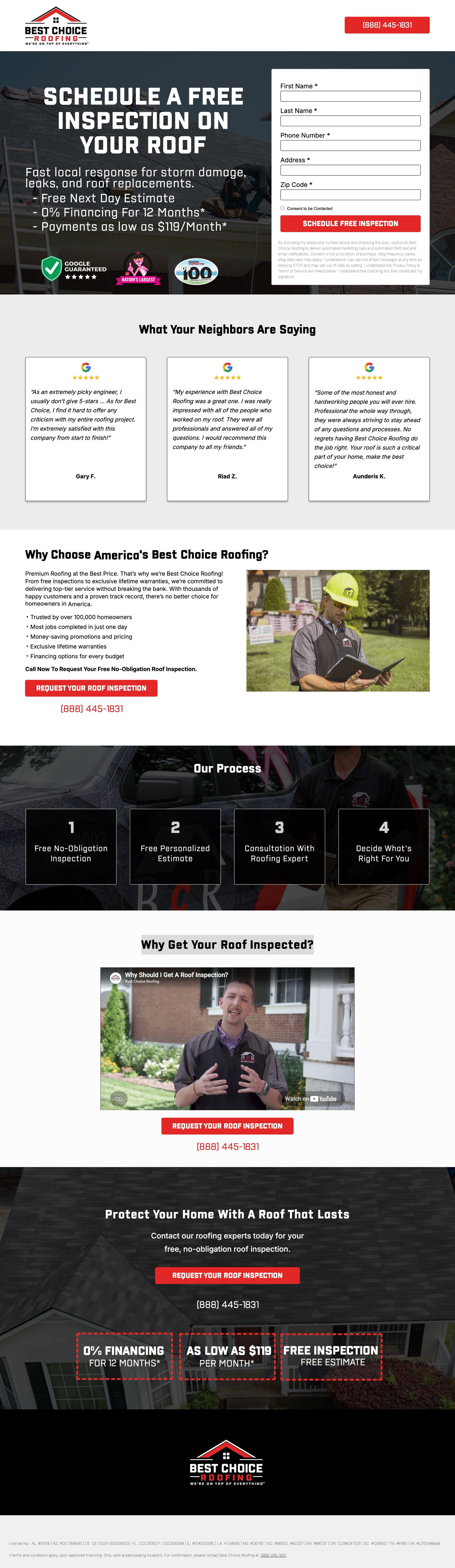 Roofing Estimate landing page